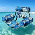 Opblaasbare water hangmat zwembad ligstoel draagbaar strand met blauw blad patroon - Blauw