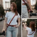 Vintage genuine leather camera strap adjustable sling harness for DSLR cameras brown outdoor photo - Brown