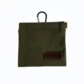 Portable green canvas pet treat training pouch featuring carabiner clip detail for outdoor use. - Green