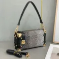 Rhinestone box shoulder bag versatile chic diamond embellished handbag with gold hardware 2026 - 24*8*13cm / Black