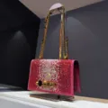 Pink rhinestone shoulder bag with gold chain and skull clasp luxury women crossbody bag. - Luxurious Wine Red