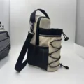 Beige Crossbody Water Bottle Bag, Multi-functional Sport Pouch with Mesh Pocket & Strap - Magnetic Water Bottle Pouch - 3 Strong Magnets - Reflective Beige