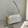 Silver rhinestone trunk shoulder bag, stylish crossbody handbag with metallic details. - 24*8*13cm / Silver