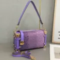 Purple rhinestone soft trunk handbag, stylish single shoulder crossbody bag for women daily use. - 24*8*13cm / Purple
