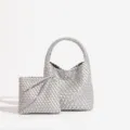 Silver genuine leather woven handbag set, stylish tote and clutch combo for daily commuting. - 23*12*22 / Gray