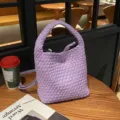 Purple Woven Leather Handbag Stylish Chic Tote Shoulder Crossbody Bag For Women Daily Commute - 23*12*22 / Purple