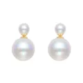 Boucles d'Oreilles Double Perle Argent S925 Avant Arrière Élégant Mode Bijou Chic - Perle de Coquillage Blanche