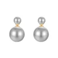 S925 Argent Double Perle Boucles d'oreilles Minimaliste Mode Avant Arriere Clous Bijoux - Perle de Coquillage Grise