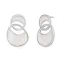Élégantes boucles d'oreilles double anneau avec incrustation émail blanc et argent. - Or blanc