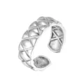 Superbe bague ouverte en argent sterling S925 avec un design matelassé classique et élégant. - Ouvert Réglable / Or blanc