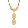 Collier Pendentif Vajra Doré en Argent Longue Chaîne de Pull avec Perles Fines - Style Pilon Vajra (D3176) / Argent 925