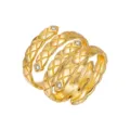 Bague enveloppante matelassée dorée chic avec cristaux étincelants, bijoux de luxe tendance. - Ouvert Réglable / J1791-Couleur Or-Ornement en Cuivre