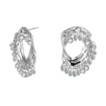 Boucles d'oreilles créoles argentées irrégulières et plissées avec cristaux étincelants. - Or blanc