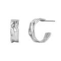 Boucles d'oreilles créoles feuille argentées irrégulières pour femmes, design géométrique chic. - Argent 925 / Or blanc