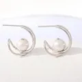 Boucles d'oreilles créoles perle argent S925 style coréen minimaliste élégant chic - Argent 925 / Or Platine Baroque