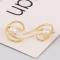 Boucles d'oreilles perle plaqué or argent S925 design géométrique minimaliste bijoux - Argent 925 / Or Jaune Baroque