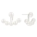 Élégantes boucles d'oreilles perles argent S925, design éventail sourire très polyvalent. - Argent 925 / Or Blanc - Perle Blanche