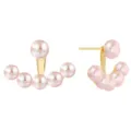 Boucles d'oreilles perles roses élégantes avec design incurvé plaqué or mode bijoux - Argent 925 / Or Jaune - Perle Violette