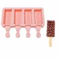 Stampo per gelato in silicone a 4 cavità a forma di cuore con stecca di cioccolato - Rosa