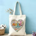 Sac cabas en toile avec design de cœur doodle mélomane, sac porté épaule décontracté. - Thème Musique (20)