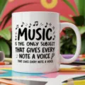 Ceramic coffee mug detail showing music theme print, perfect creative teacher gift cup. - 350ml / Music Theme Style