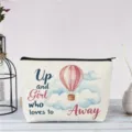 Retro Aquarell Heißluftballon Kosmetiktasche mit inspirierendem Spruch für Reisen. - Vintage Heißluftballon