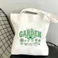 Sac cabas en toile blanche avec motif jardin léopard vert, sac à main décontracté pour femme. - Style Lucky GARDEN (19)