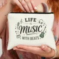 Neceser de maquillaje de lona con estampado musical y cremallera para uso diario y viajes. - Estilo de Estampado Tema Ritmo de Música