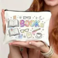 Leinwand Kosmetiktasche mit Aquarell Buch Druck Reissverschluss Tasche fuer taegliche Aufbewahrung - Buch Stil (7.16) / Weiß
