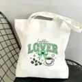 Sac cabas en toile blanche avec motif léopard café vert et nœud, parfait pour un usage quotidien. - Style Cuffee LOVER (17)