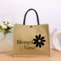 Borsa tote in iuta con simpatico design Nana, regalo perfetto per la nonna, borsa a mano resistente. - Stile Nana Benedetta Fiori (6278935766206)