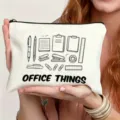 Canvas zipper pouch with cute office supplies line art print for daily storage and travel. - Office Supplies Illustration Style (16)