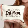 Astuccio con cerniera in tela con adorabile illustrazione di mamma gatto, ideale per riporre oggetti. - Illustrazione Cat Mom (15)