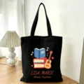 Schwarze Baumwolltasche mit personalisiertem Musiklehrer Design und Namensdruck, ideal. - Musiklehrer Stil (17) / L