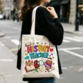 Stofftasche aus Segeltuch mit buntem Geschichtslehrer-Cartoon-Druck, Freizeittasche. - Geschichtslehrer Druck