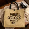 Vintage Jute Tragetasche Detail mit Weinschrift, umweltfreundliche Freizeittasche handtasche. - Weinzeit Modus (19)