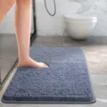 Alfombra de bano flocada gruesa para bano, alfombrilla antideslizante absorbente de agua, lisa. - Peluche Espesado-Azul Marino Profundo