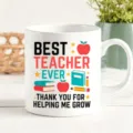 Tazza da caffè da insegnante in ceramica bianca con stampa di libri e citazioni motivazionali. - Confezione regalo tazza singola / Stile Miglior Insegnante di Sempre