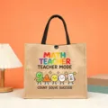 Burlap tote bag with math teacher cartoon print, durable fabric shoulder bag for daily use. - Math Teacher Mode Style (19)