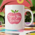 White ceramic coffee mug featuring cute apple print, perfect teacher appreciation gift cup. - Pink Apple English Blessing Style 20 / 350ml