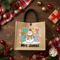 Custom Jute Tote Bag Teacher Gift Personalized Burlap Handbag Reusable Grocery Bag - Style 2