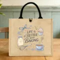 Jute Henkeltasche im INS-Stil, süße Cartoon Backen Druck Jutebeutel für das tägliche Pendeln. - Backen Nachmittagstee Stil (5)