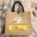 Personalisierte Jute Tragetasche mit Kunst Palette Druck und Name, perfekt für Schule und Alltag. - Kunstpalette Stil (16)