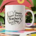 Ceramic coffee mug with cute teacher day book and pencil print for office or school daily use. - Black White Hand Drawn Macro Style 17 / 350ml