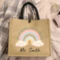 Personalisierte Jute-Tragetasche mit Regenbogen-Druck, ideales Lehrergeschenk und Einkaufstasche. - Stil 15