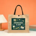Borsa shopper in iuta con stampa educativa, borsetta da compra resistente per il tempo libero. - Stile La Conoscenza è Luce (6278935766203)