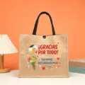 Jute tote bag with Spanish graduation print, large capacity handbag for daily use and gifts. - Graduation Thanks Style