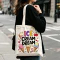 Baumwolle Tragetasche mit Eiskrem Motiv lässige Schultertasche Alltag Stoffbeutel - Eiscreme-Traum-Druck