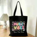Borsa shopper in tela nera con simpatico grafico a tema musicale, grande borsa a tracolla - Music Vibes Chitarra Note (13)