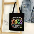 Bolso tote de lona negra con letras de perros coloridas y gráficos de mascotas lindos. - Estilo Letra Mascota 13